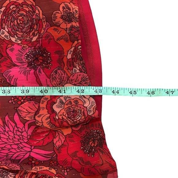 NWT Lulus Standout Aesthetic Red Floral Lurex Halter Tiered Midi Dress small - Picture 10 of 10